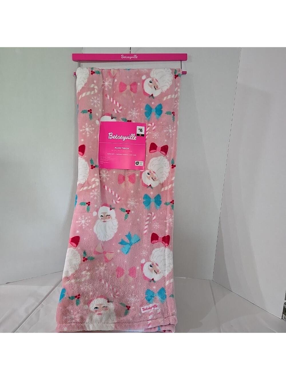 Betseyville Plush Throw Winking Santa Bows Candy Canes 50x70" New